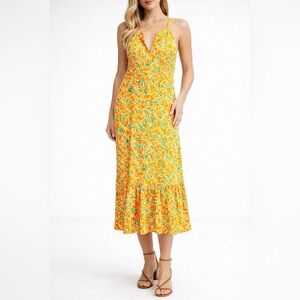 Collective Concepts Orange Green Floral Midi Resort Dress Sleeveless Size Medium